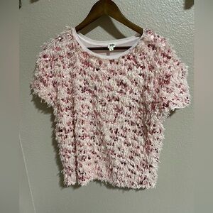 Ivy Jane Pink Feathery Sequin Eyelash Textured Women Top NEW